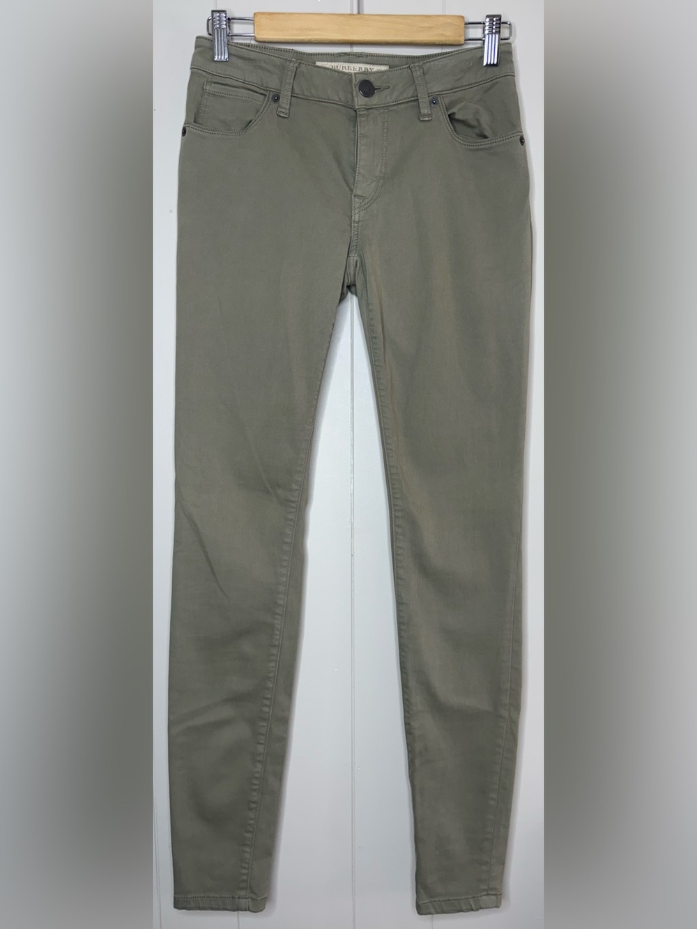 Burberry Brit Skinny Low Rise Olive Green Stretch Jeans Womens Size 27